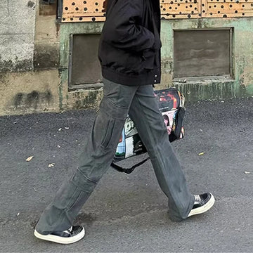 Aidase Green Cargo Jeans for Men Casual All-match Cool Handsome Multi-pockets Trousers Joggers Vintage Streetwear Personality aidase-shop